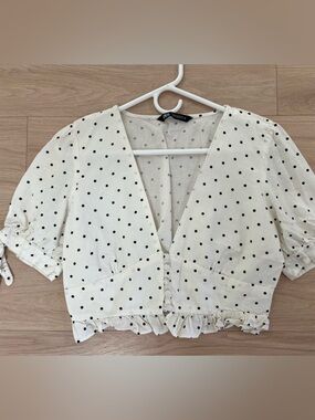 Zara Cream Polka Dot Crop Top with Black Dots